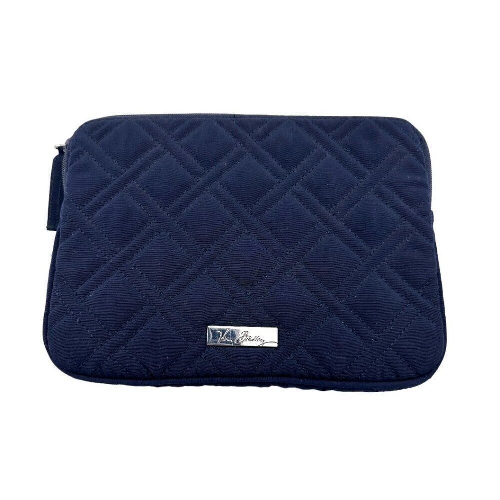 Vera Bradley Quilted Cosmetic Bag Navy Blue Zip Makeup Pouch Handbag Purse